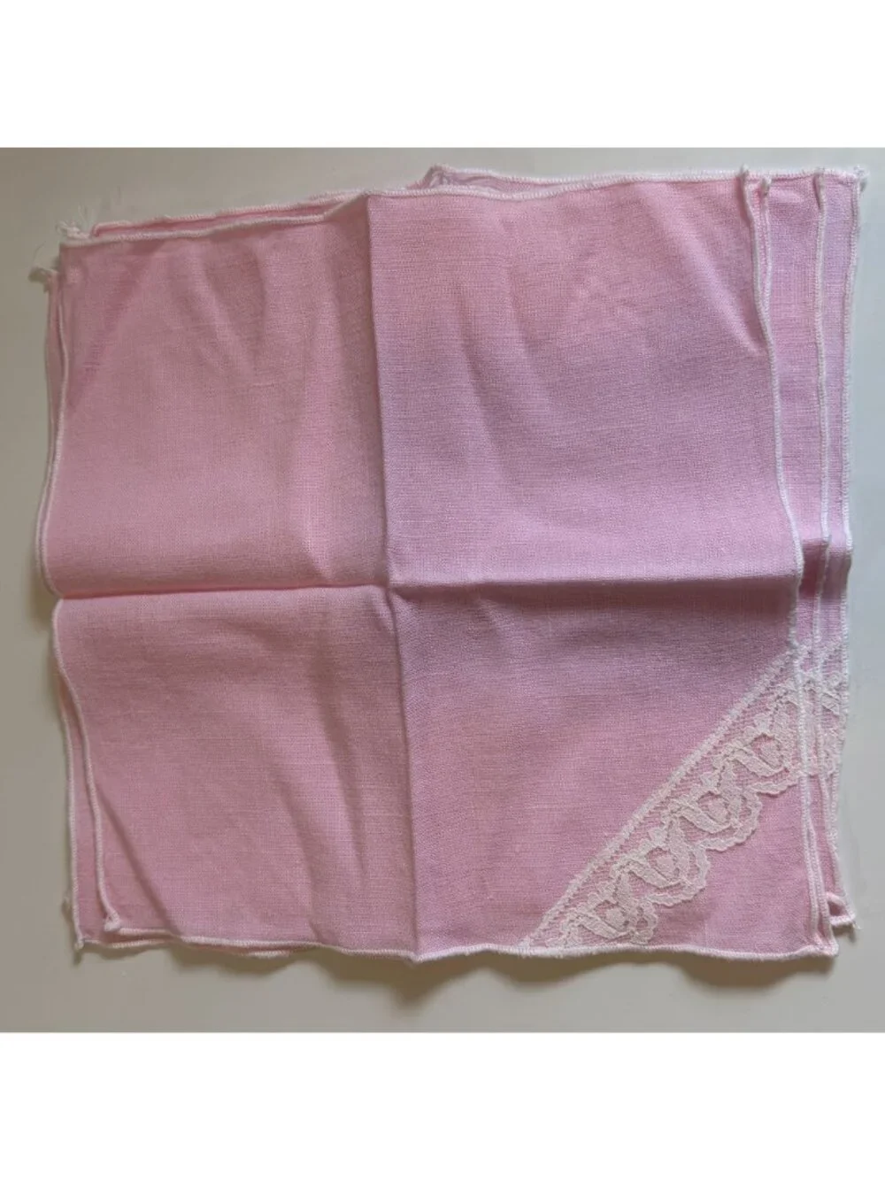 Set 4 Pink Linen Napkins With White Lace Trim Elegant Tea Party Cottagecore